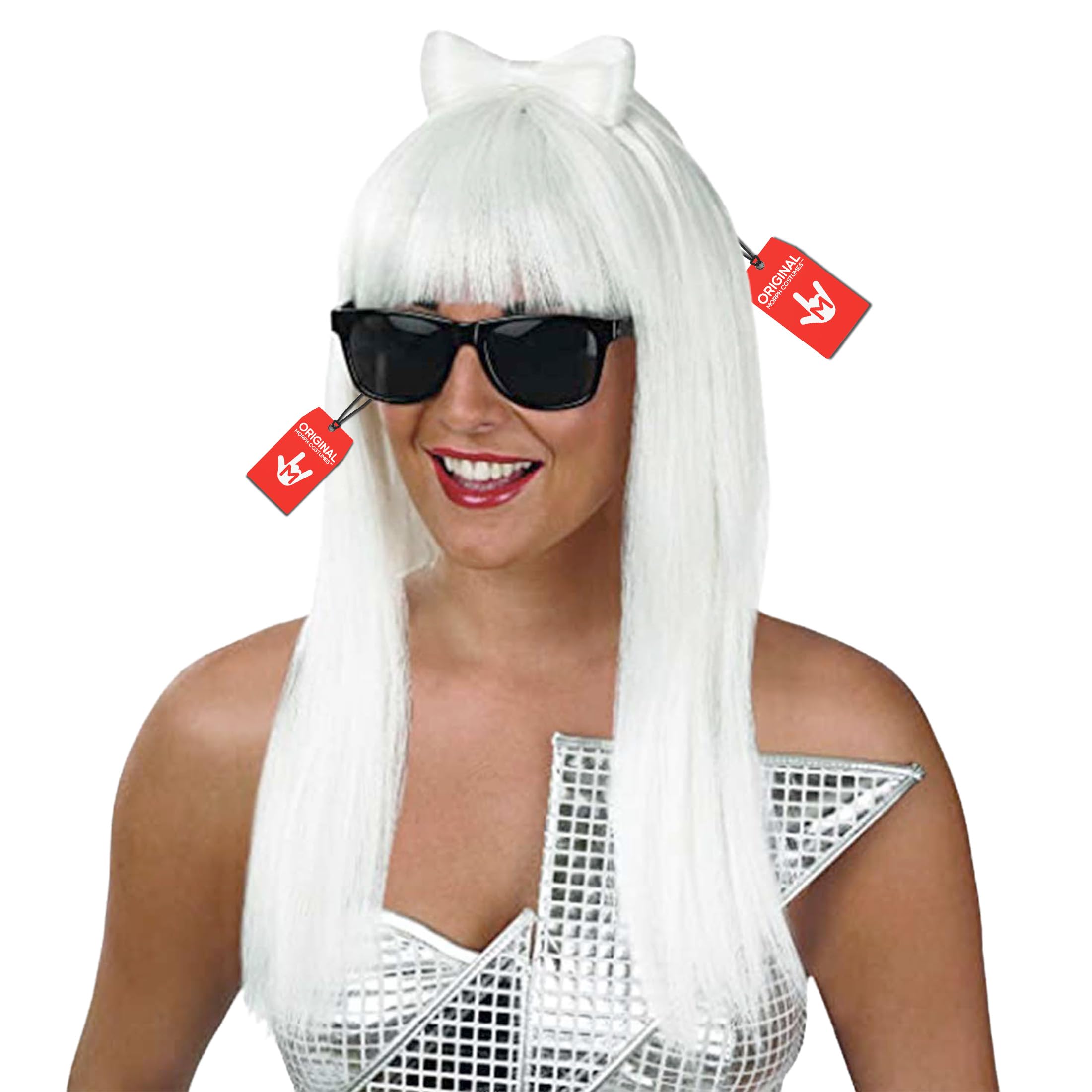 Fun Shack Womens Lady Pop Diva Wig & Glasses Set Bow Top Blonde Hair Costume Accessories