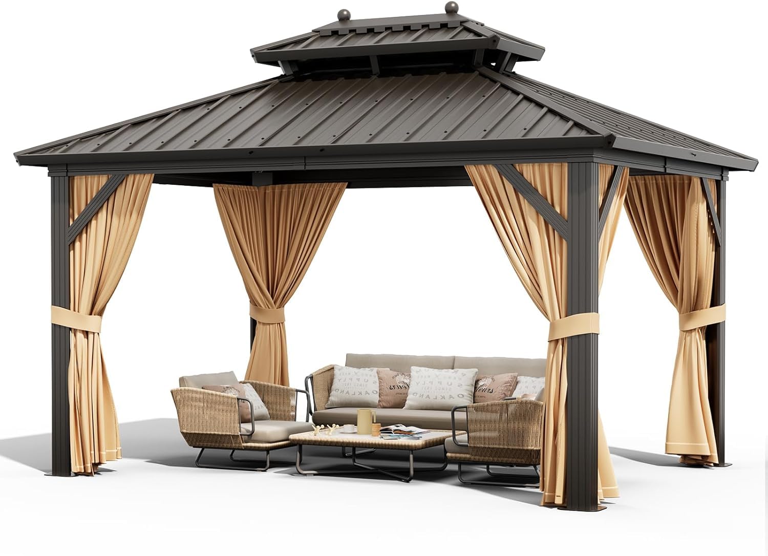 Photo 1 of *************INCOMPLETE ITEM, THIS IS ONLY 1 BOX IN A MULTI BOX SET******************
GAOMON 10x13ft Hardtop Gazebo with Nettings and Curtains, Heavy Duty Double Roof Galvanized Steel Outdoor Combined of Horizontal Vertical Stripes Roof for Patio, Backyar