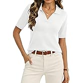 Zeagoo Women's Short Sleeve Polo Sweater V Neck Knitted Spring Casual Work Tops Loose Pullover Shirt