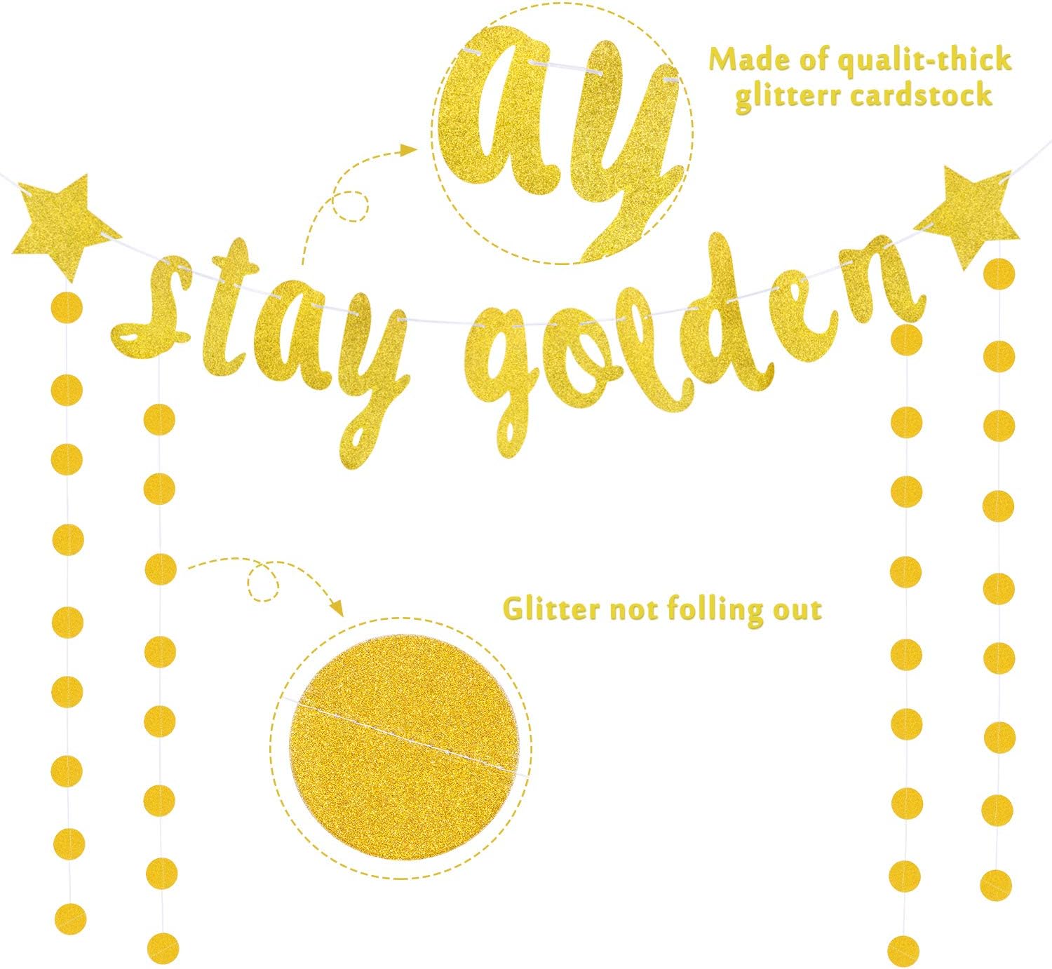 2 Pieces Stay Golden Banner Glitter Gold Lucky Birthday Banner Circle Dot Hanging Garland for Birthday Baby Shower Party Decoration Supplies - Image 4