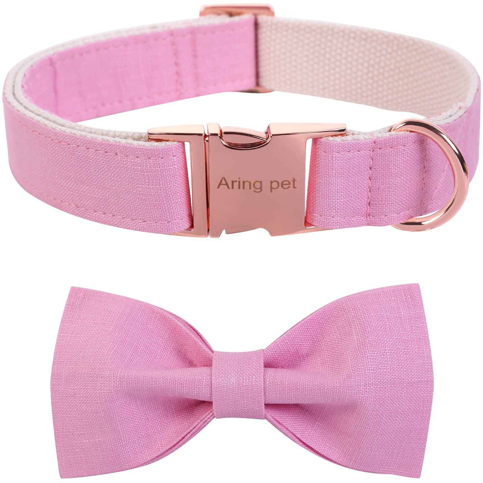 ARING PET Dog Collars, Cute Pink Dog Collar with Bow, Adjustable Cotton Wedding Bowtie Dog Collar with Metal Buckle for Small Medium Large Boy and Girl Dogs — image 1