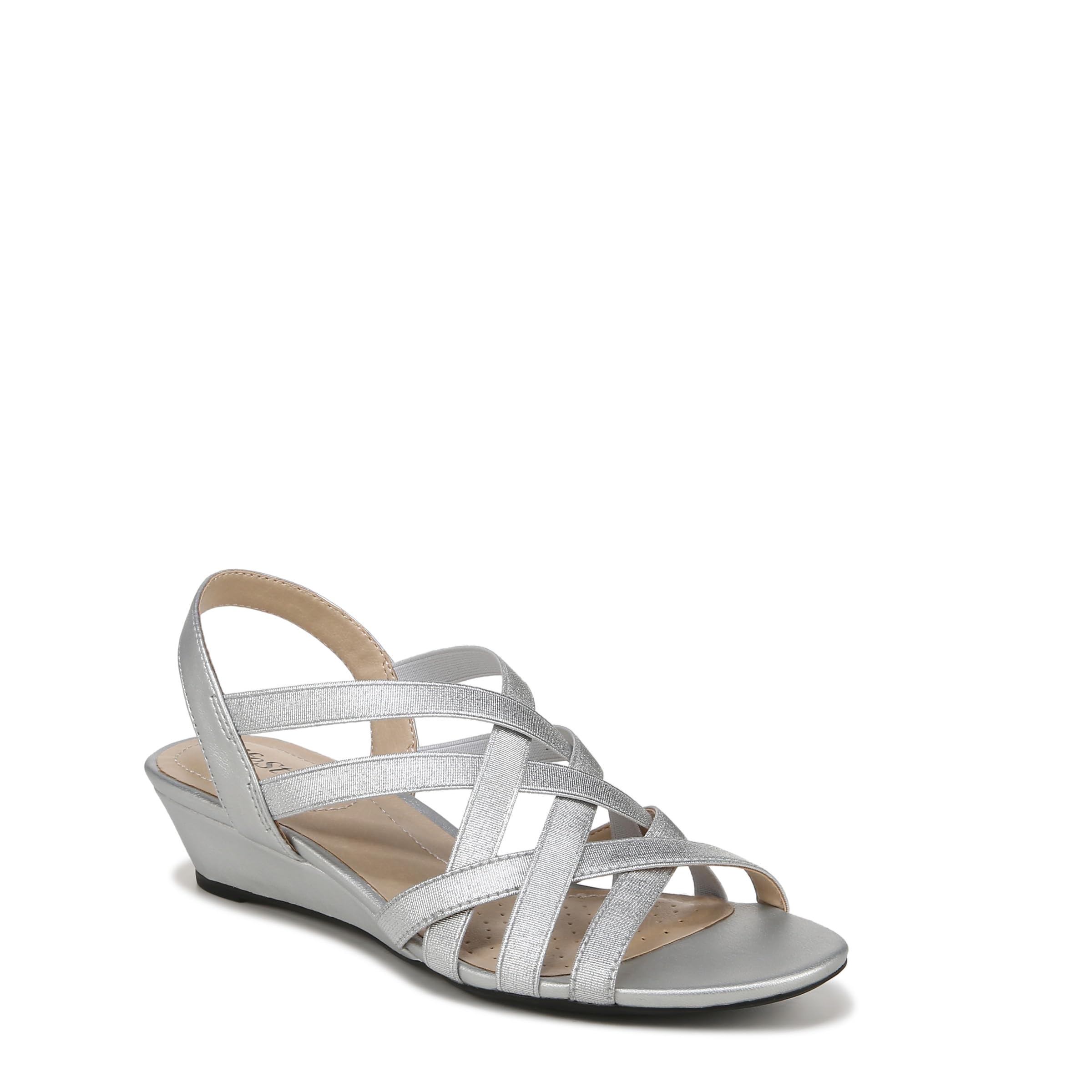 LifeStride Womens Yung Strappy Wedge Sandals Silver 6 N