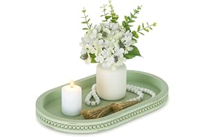 Hanobe Decorative Trays for Coffee Table: Sage Green Oval Bathroom Trays - Wood Modern Farmhouse Decor for Home Kitchen Count