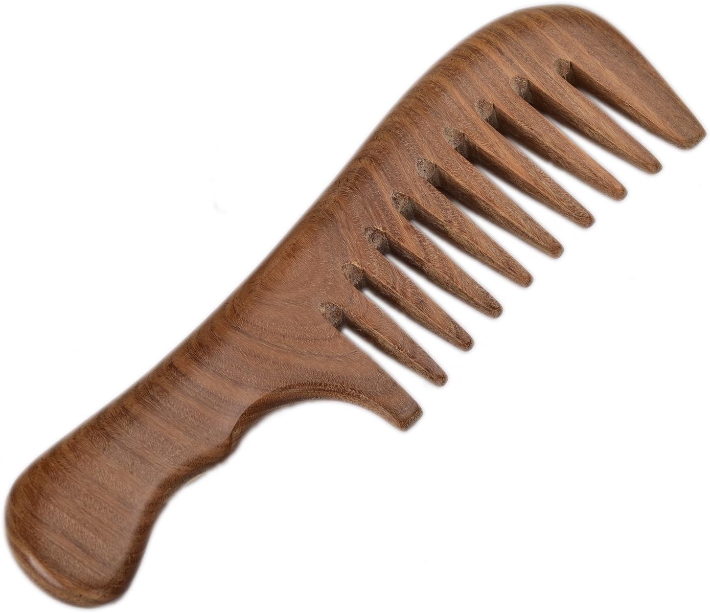 Wide Tooth Wooden Hair Comb-Green Sandalwood Handmade-Wavy Handle Detangling Comb with Premium Gift Box,Made of a Whole Piece of Green Sandalwood,Not Mosaic