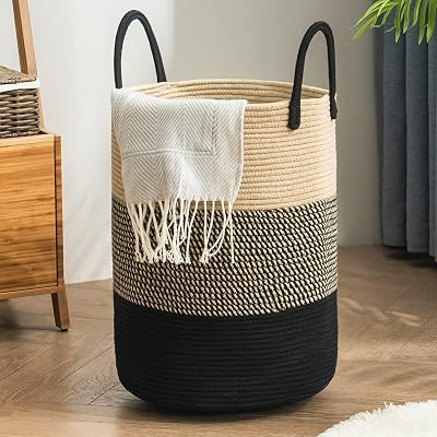 YOUDENOVA Cotton Rope Laundry Basket Large 58L 38x50 cm Grey Brown