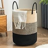 YOUDENOVA Woven Rope Laundry Hamper Basket, 100L Tall Laundry Basket, Baby Nursery Hamper for Blanket Storage, Clothes Hamper for Laundry in Bedroom-Extra Large-Black Brown