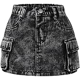 COZYEASE Girl's Y2k Mini Denim Skirt Loose Fit Button Up Zip Up A Line Straight Skirt with Pockets Streetwear