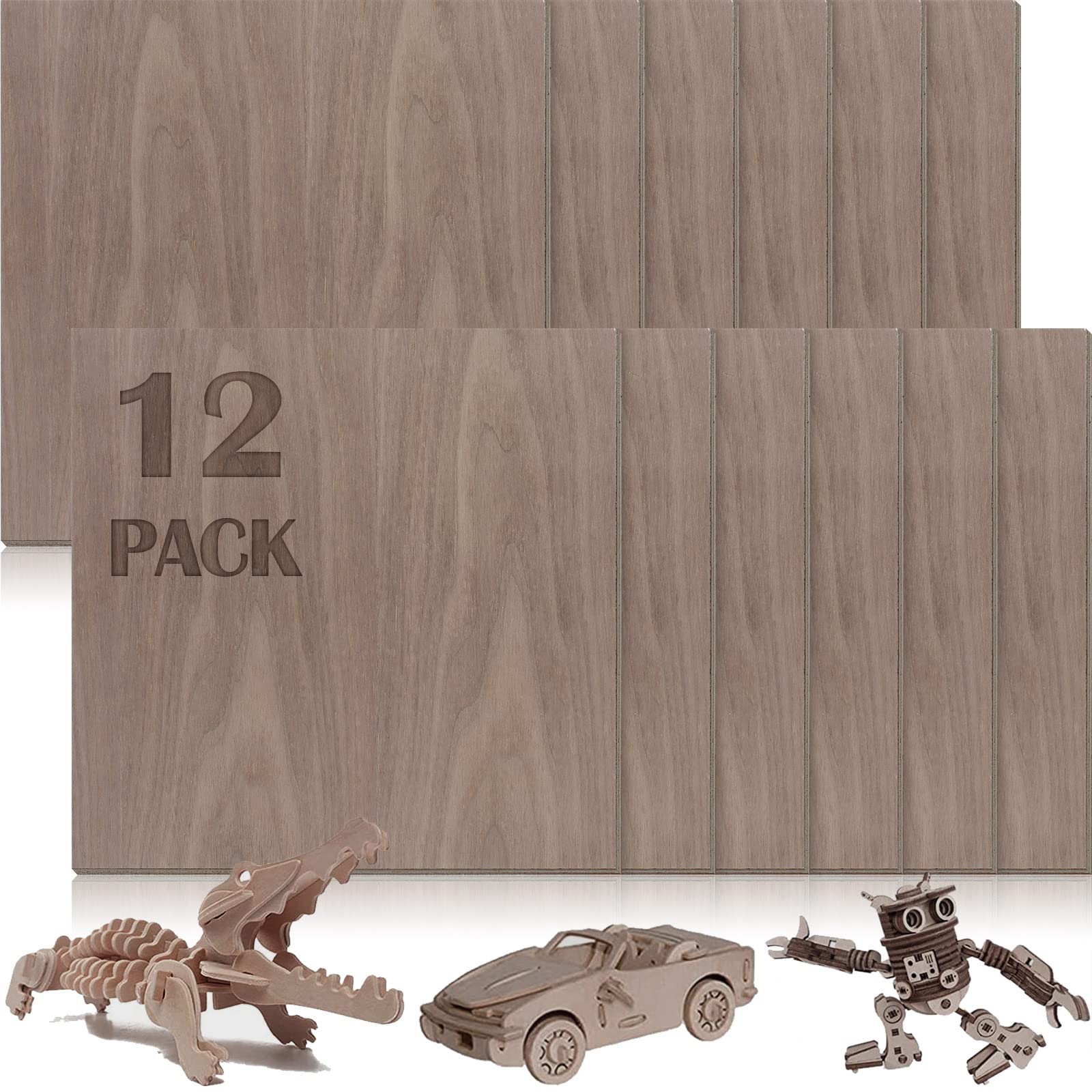 Photo 1 of 12 Pcs Walnut Unfinished Wood Craft, 12 x 12 x 1/8 Inch - 3mm Thick Walnut Unfinished Plywood for Laser Cutting & Engraving, School DIY Projects, Painting, Fretwork, CNC Cutting, and Wood Burning