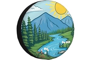 REVENEVER Spare Tire Cover for RV SUV Car Funny Blue Landscape Print Waterproof Dustproof Tire Cover for JP Camper Travel Trailer Truck