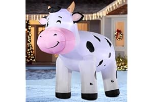 DeeKom 6.5FT Christmas Cow Inflatables Blow up Animals Cute Dairy Cattle, Decorations Outdoor Yard Built-in LED Lights Big Large Highland Highlander Decor Party Farm Lawn Holiday Outside