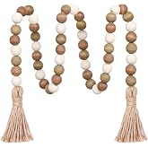 Meplait Wood Bead Garland, 39in Decorative Tassels Garland, Coffee&Natural | Natural Wooden Beads, Rustic Farmhouse Design, B