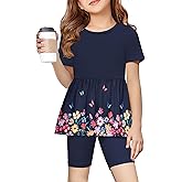 Arshiner Girls Summer Outfits Short Sleeve Ruffle Hem Top and Biker Shorts Set Girl Clothes 6-14 Years