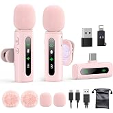 USB C Lavalier Microphone Wireless Mini Mic for Type-C Android Phone/Tablet/PC Video Recording Clip-on Mics with Rotatable Clip&amp;Denoise Recording, Ideal for Vlog Tiktok Youtube Content Creator, Pink