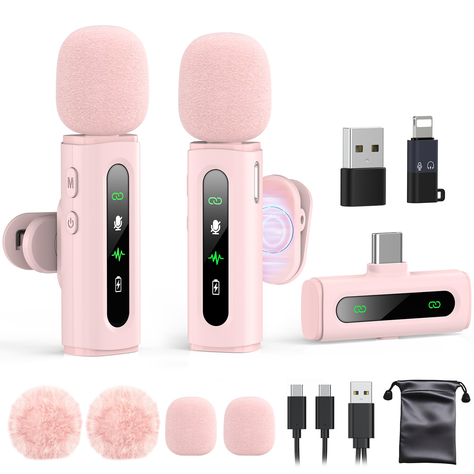 Photo 1 of USB C Lavalier Microphone Wireless Mini Mic for Type-C Android Phone/Tablet/PC Video Recording Clip-on Mics with Rotatable Clip&Denoise Recording, Ideal for Vlog Tiktok Youtube Content Creator, Pink