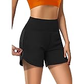 MIVEI Womens' 5" Swim Shorts Tummy Control Quick Dry Swimsuit Bottom High Waist Loose Fitting with Zipper Pocket Liner UPF50+