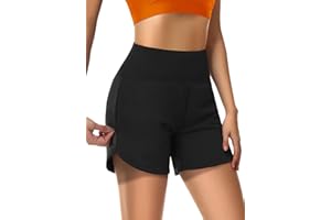 MIVEI Womens' 5" Swim Shorts Tummy Control Quick Dry Swimsuit Bottom High Waist Loose Fitting with Zipper Pocket Liner UPF50+