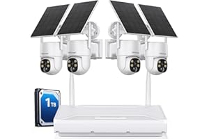 Wkkengd Solar Security Camera System Outdoor: Blacklight True Full Color Night Vison 10CH 1TB HDD WiFi6 NVR 2K Solar Powered PTZ Wireless Surveillance Camera F1.0 Super Aperture Advanced 1/1.8''Sensor