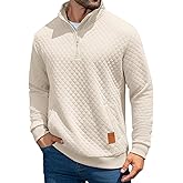 MioRoim Men's Quarter Zip Casual Pullover 1/4 Quilted Waffle Long Sleeve Sweatshirt Mock Neck Sweater with Pocket