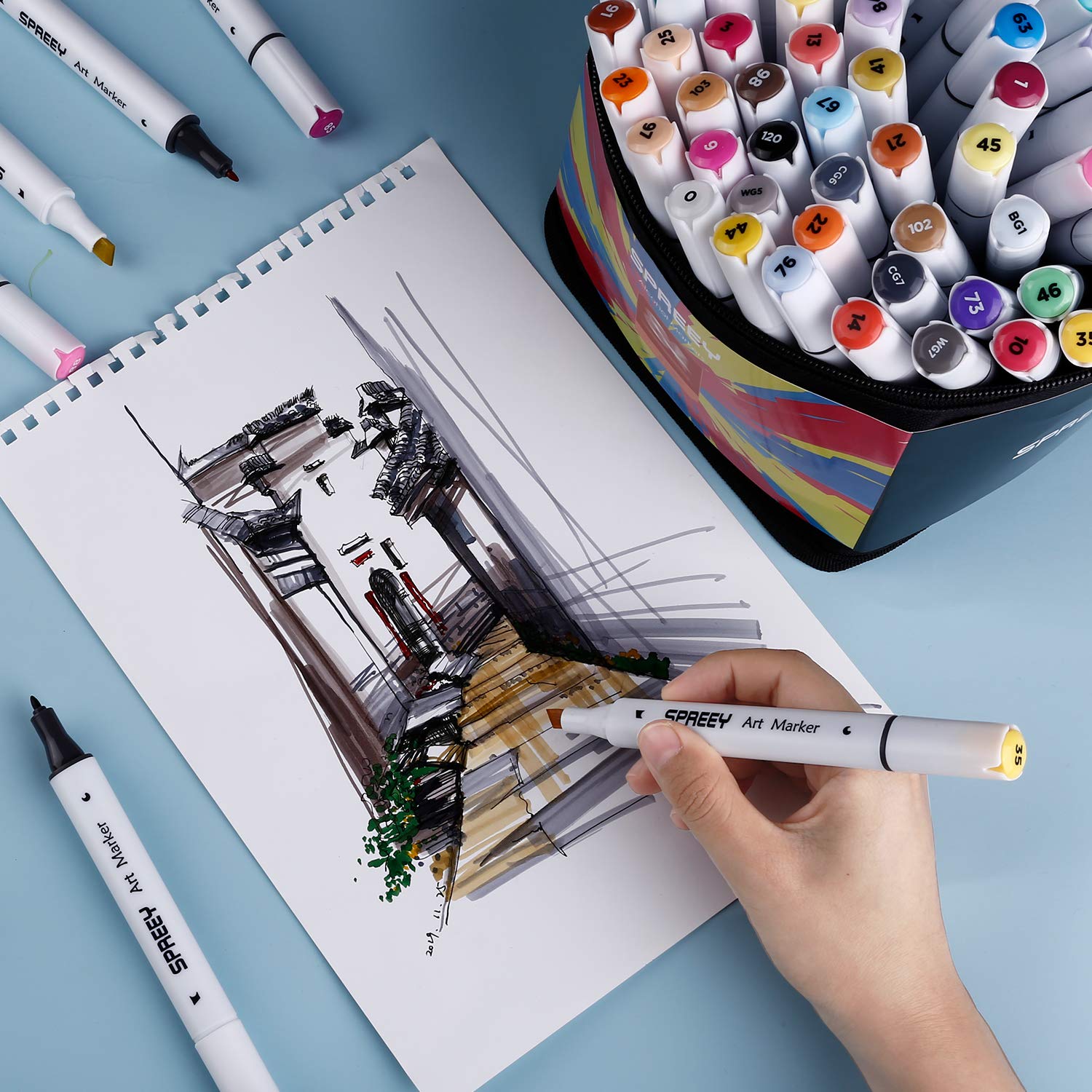 Ink Made In Japan Double Tipped Sketch Markers For Beginners Students And Hobby Artists For Sketching Spreey Permanent Alcohol Markers With Storage Gift Box Adult Coloring And Illustration Display Booths