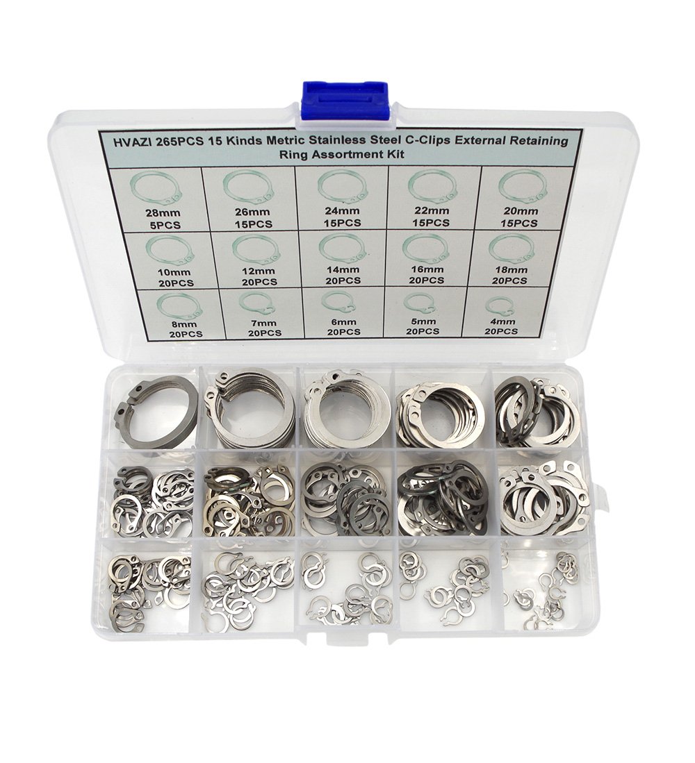 HVAZI 265PCS Metric 304 Stainless Steel CClips External Retaining Ring