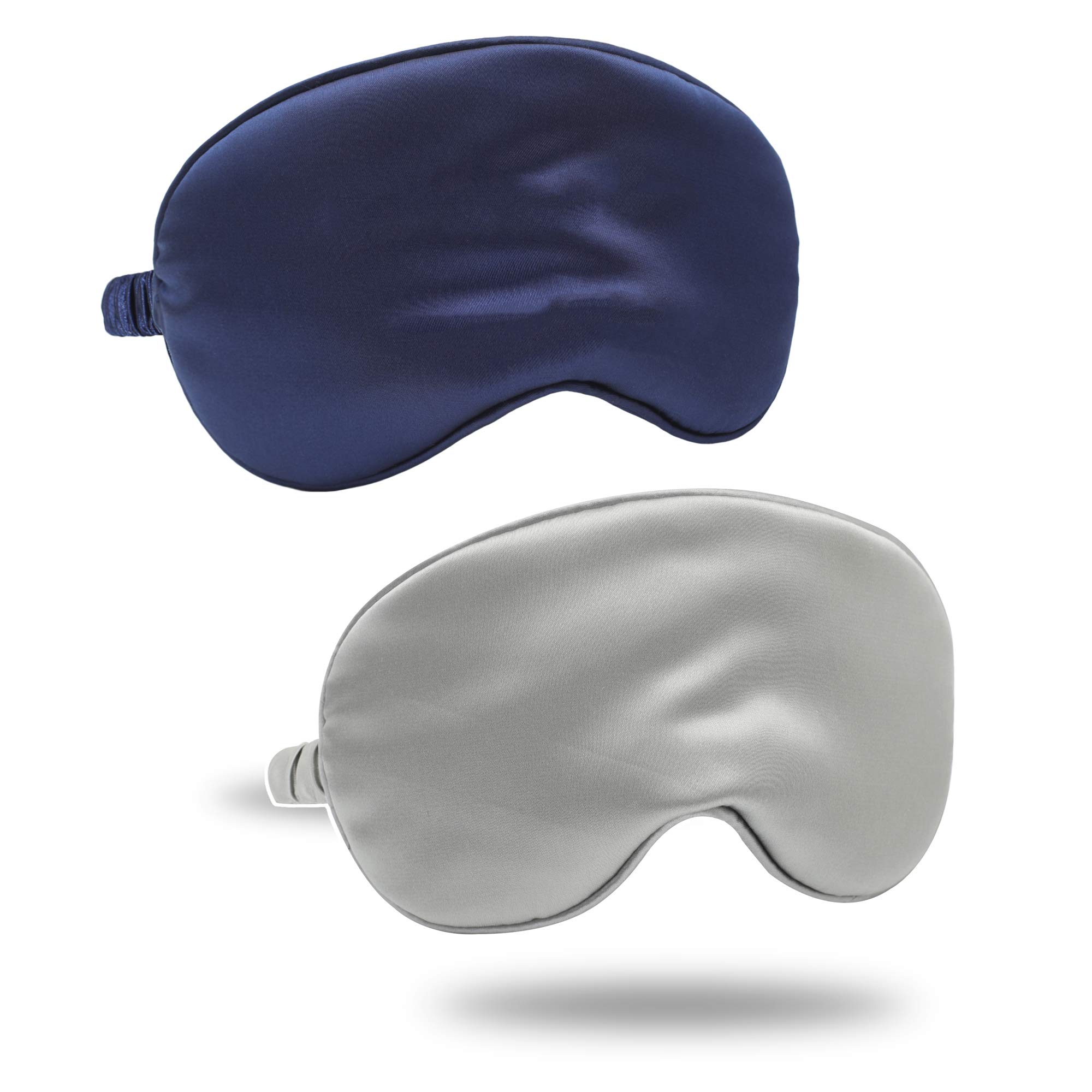 ZLYC Silk Satin Sleep Mask with Elastic Strap Travel Eye Sleeping Blindfold for Women Men (Gray, Navy)