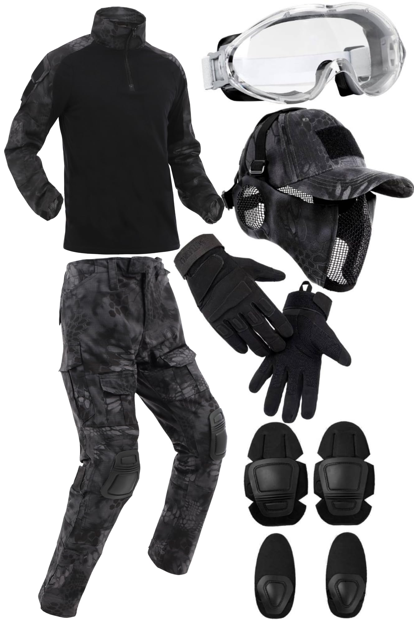 Roof Ren (Recommended by Professional Survival Gamers) Survival Game Clothing, Camouflage Clothing, Top and Bottom Set, Equipment, Combat Clothes, Goggles, Mask, Gloves, Hat, Combat Pants, Shirt,