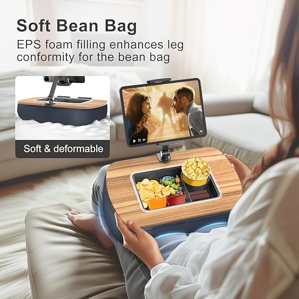 ERGONOV TABLET PILLOW STAND FOR LAP USE,ADJUSTABLE IPAD HOLDER WITH SNACK BOWL,360° ROTATING CLIP FOR 4.7-13″ KINDLE,PHONE,TABLET.IDEAL FOR HANDS-FREE READING AND RELAXATION ON BED,COUCH,RECLINER,GRAY