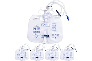 OPSTRA YEE 5 Pack 2000ml Urine Drainage Bag with 48" Tube, Leak Proof Anti Reflux with Cross-Shaped Drainage Valve and Dual Hook for Easy Hanging
