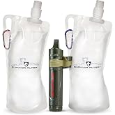 Survivor Filter Squeeze Kit Water Filter Straw &amp; 2 Collapsible Bottles 32oz | USA Tested, Portable Water Filtration for Camping, Emergency Preparedness, Hiking &amp; Travel, Backpacking, Lightweight, 0.05 &micro;m