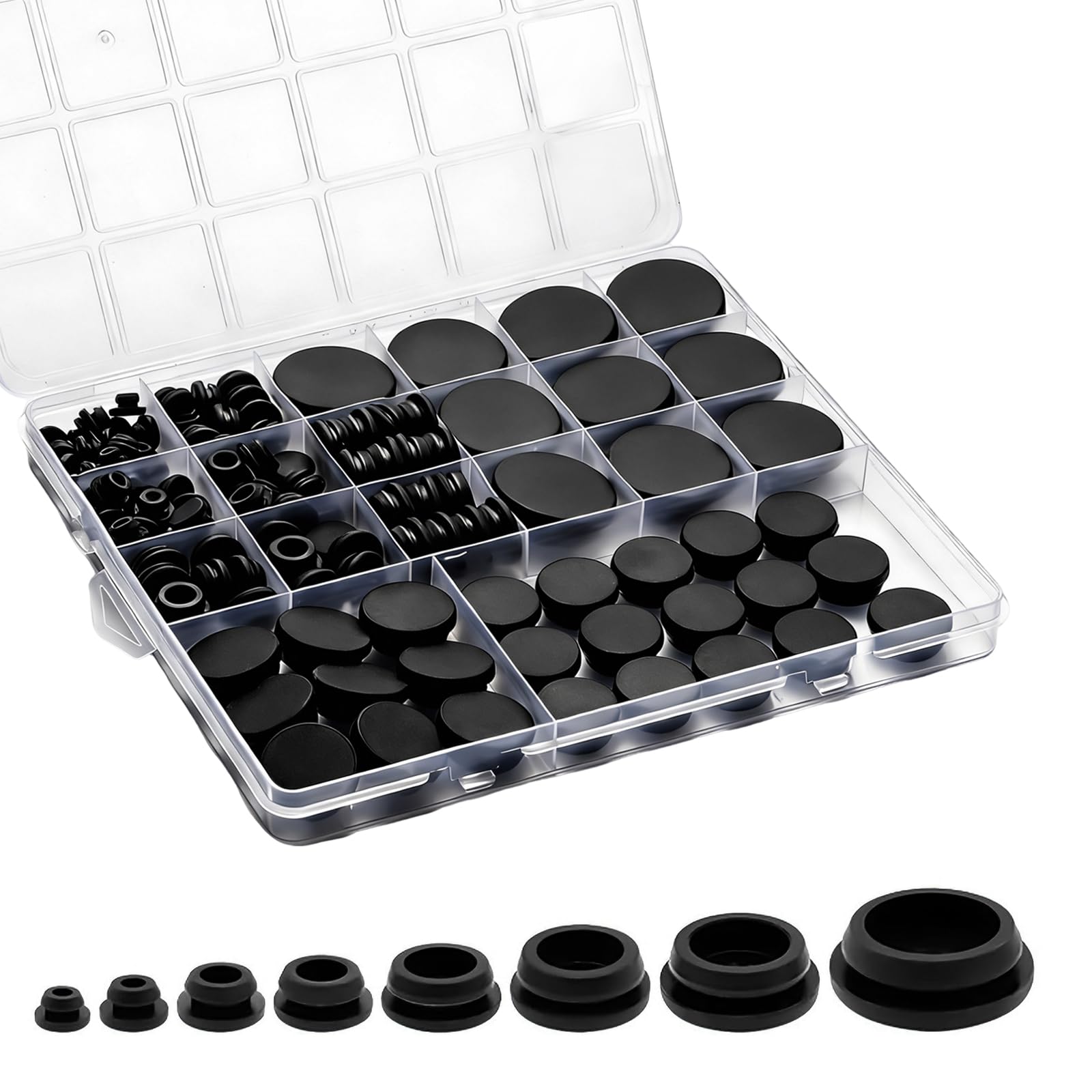 Photo 1 of 125Pcs Rubber Plugs for Round Holes, Durable and Long Service Life, 8 Sizes Hole Plugs 1" 3/4" 5/8" 1/2" 3/8" 5/16" 1/4" 1/5", Snap Locking Silicone Rubber Hole Plugs Kit for Car Wiring Furniture