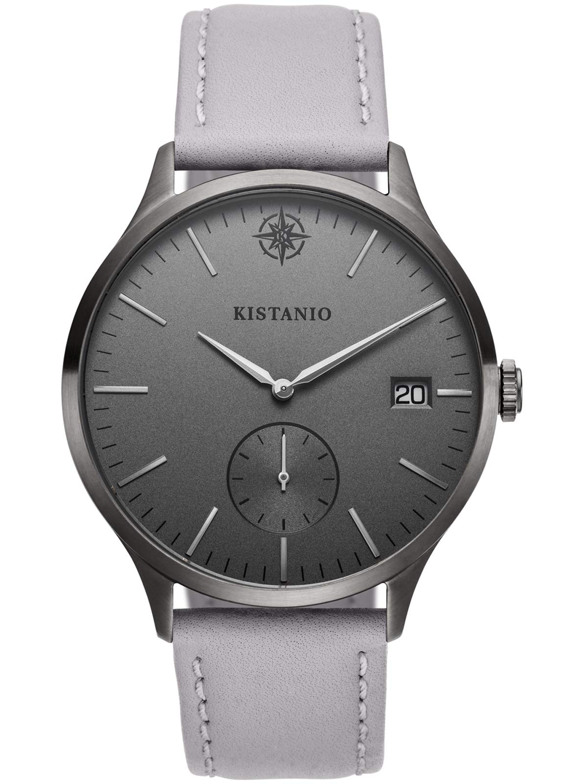 Kistanio Men's Watch Stratolis Sapphire Glass Gunmetal Silver Grey with Grey Leather Strap KIS-STR-40-038
