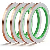 Rindion 4 Pack Copper Tape, 1/4inch X 196.8FT Double-Sided Conductive Copper Foil Tape, Copper Tape Conductive Adhesive for EMI Shielding, Electrical Repairs, Guitars, Grounding, Craft Decorations