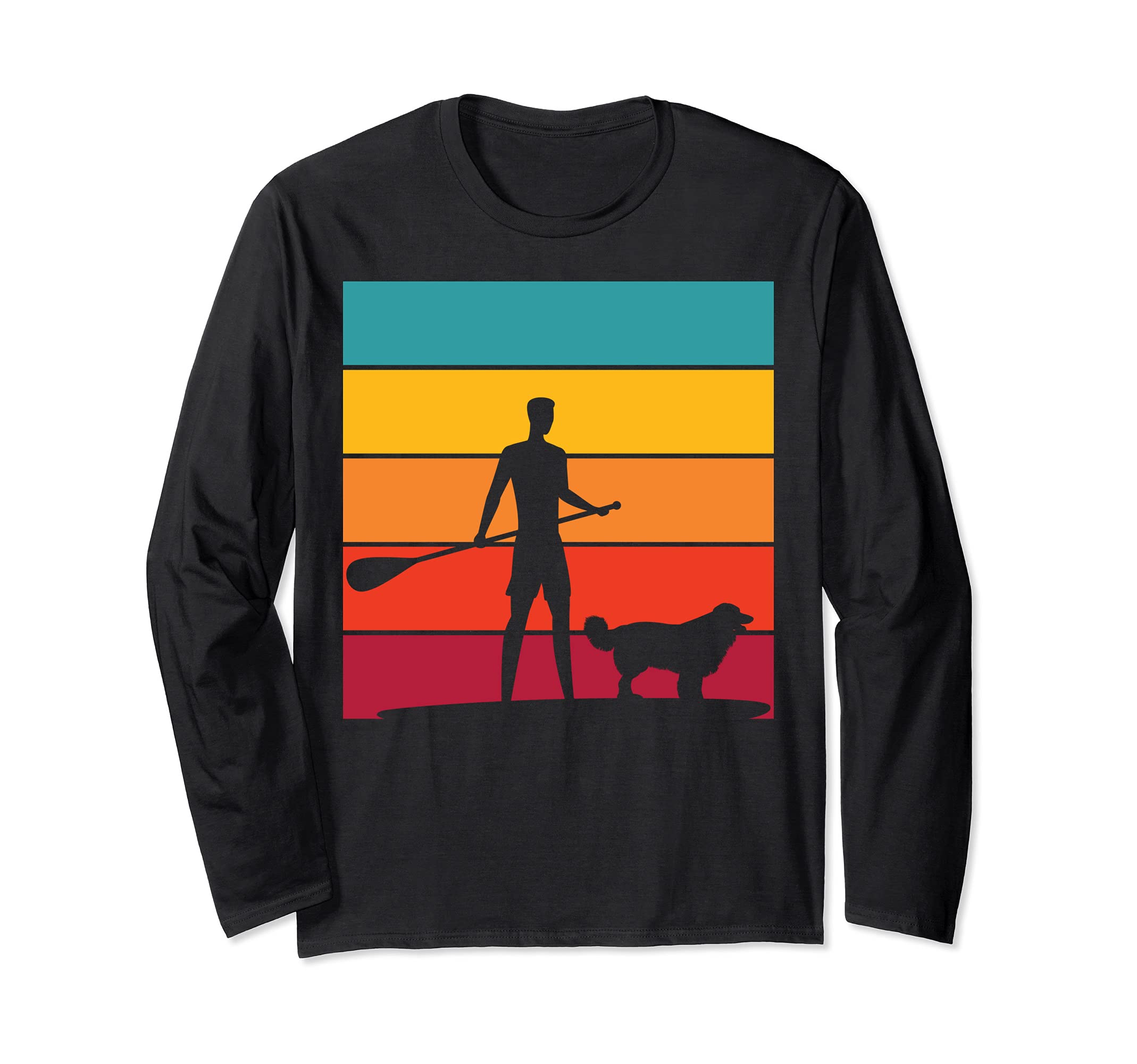 Retro Stand Up Paddler Animal Dog Paddleboarding Outdoor SUP Long Sleeve T-Shirt