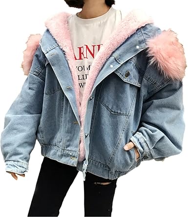 jean jacket with pink fur hood
