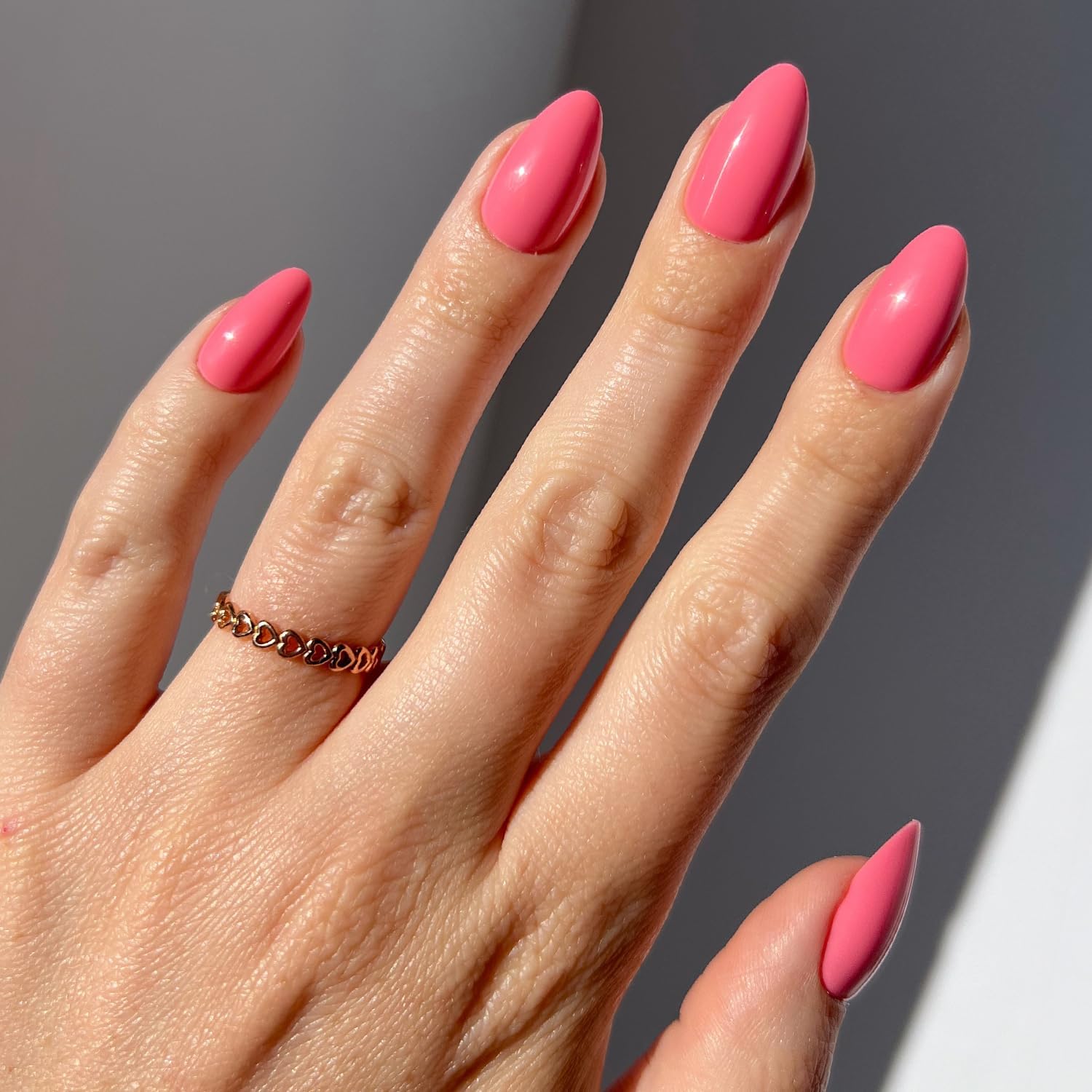 Photo 1 of Glamnetic Press On Nails - Flamingo Pink | Opaque Classic Pink Short Almond Fake Nails, Reusable | 15 Sizes - 30 Nail Kit