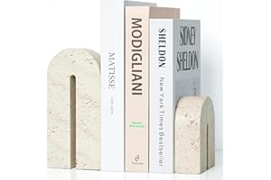 BOHDK Book Ends for Shelves, Resin Heavy Duty Decorative Bookends, Retro Arch Book Holder for Heavy Books, Imitation Traverti