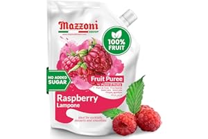 Raspberry Puree, 100% Pure Raspberries, Just Fruit, No Sugar Added, Real Fruit Mixer for Cocktails, Drinks, Smoothies - 2.2 lb Convenient Pouch, Mazzoni, Made in Italy