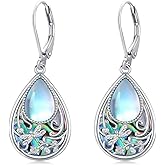 Dragonfly Filigree Earrings 925 Sterling Silver Teardrop Moonstone Abalone Shell Dangle Drop Earrings Filigree Jewelry Gifts for Women