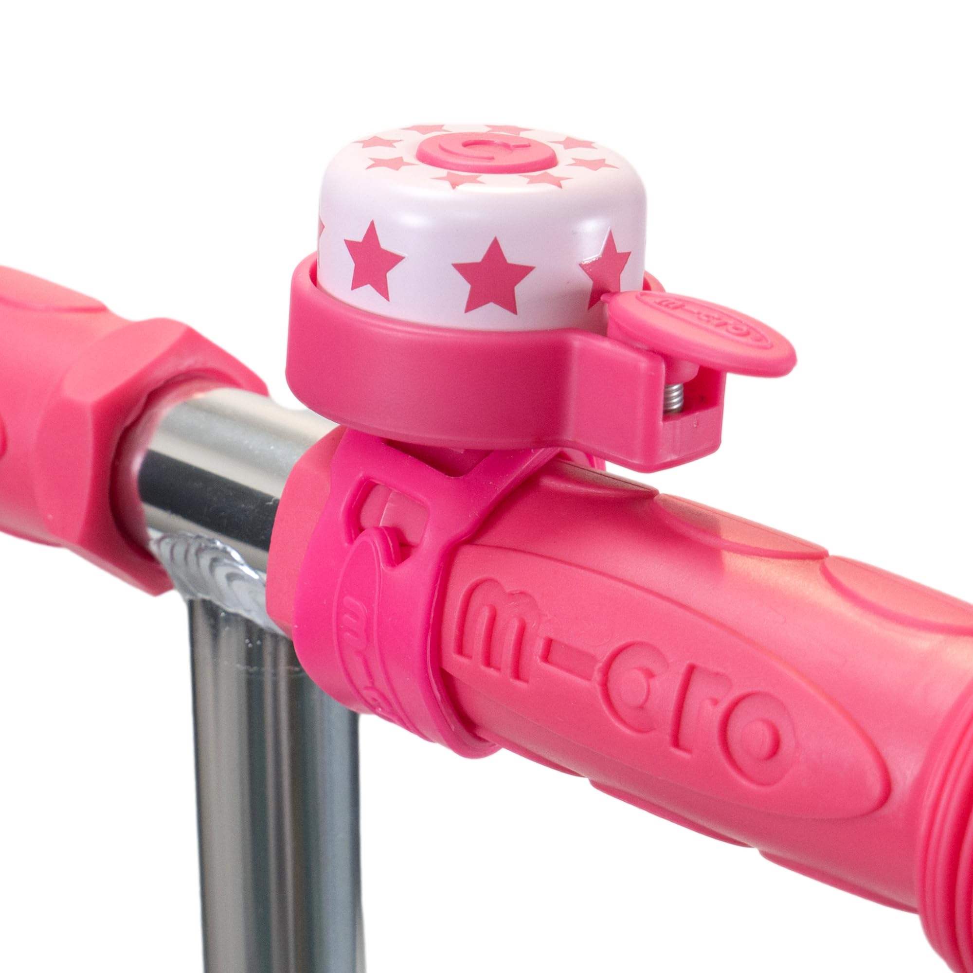Micro Scooter | Pattern Handlebar Bell | Suitable for All Bikes & Scooters | Kids Bike Accessories | Flexible Silicone Strap | Easy To Attach | Loud | Waterproof | Pink Star