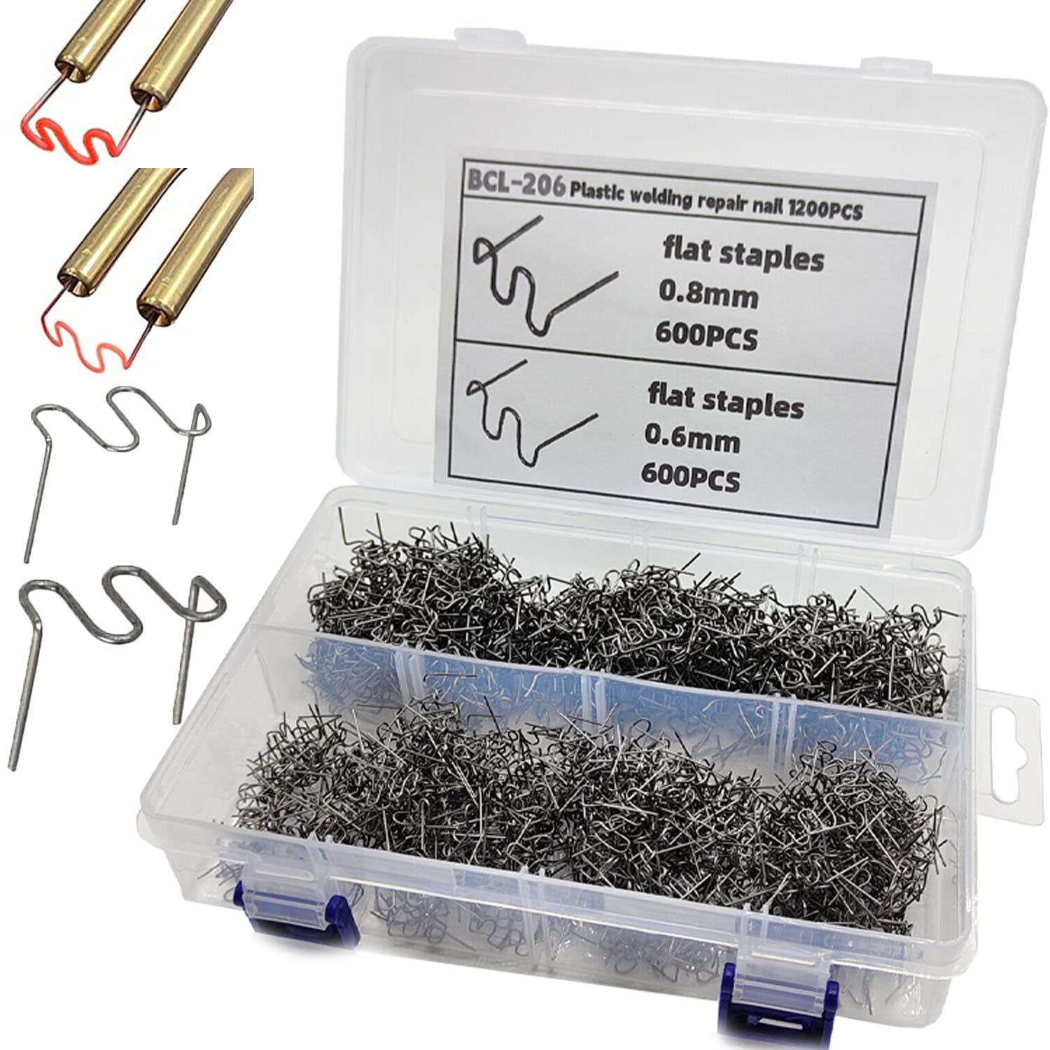 Mytovosn 1200PCS Hot Staples,Plastic Welding Staples with Storage Box,0.6mm & 0.8mm Car Auto Bumper elding Repair Hots Staplers for Weldings Repair of Auto Bumper and Plastics Articles