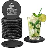 12 PCS Black Natural Slate Coasters Bulk Set 4 Inch Laser Engraving Blanks with Anti Scratch Bottoms for Home, Office, Bar, Gifts Round Coasters