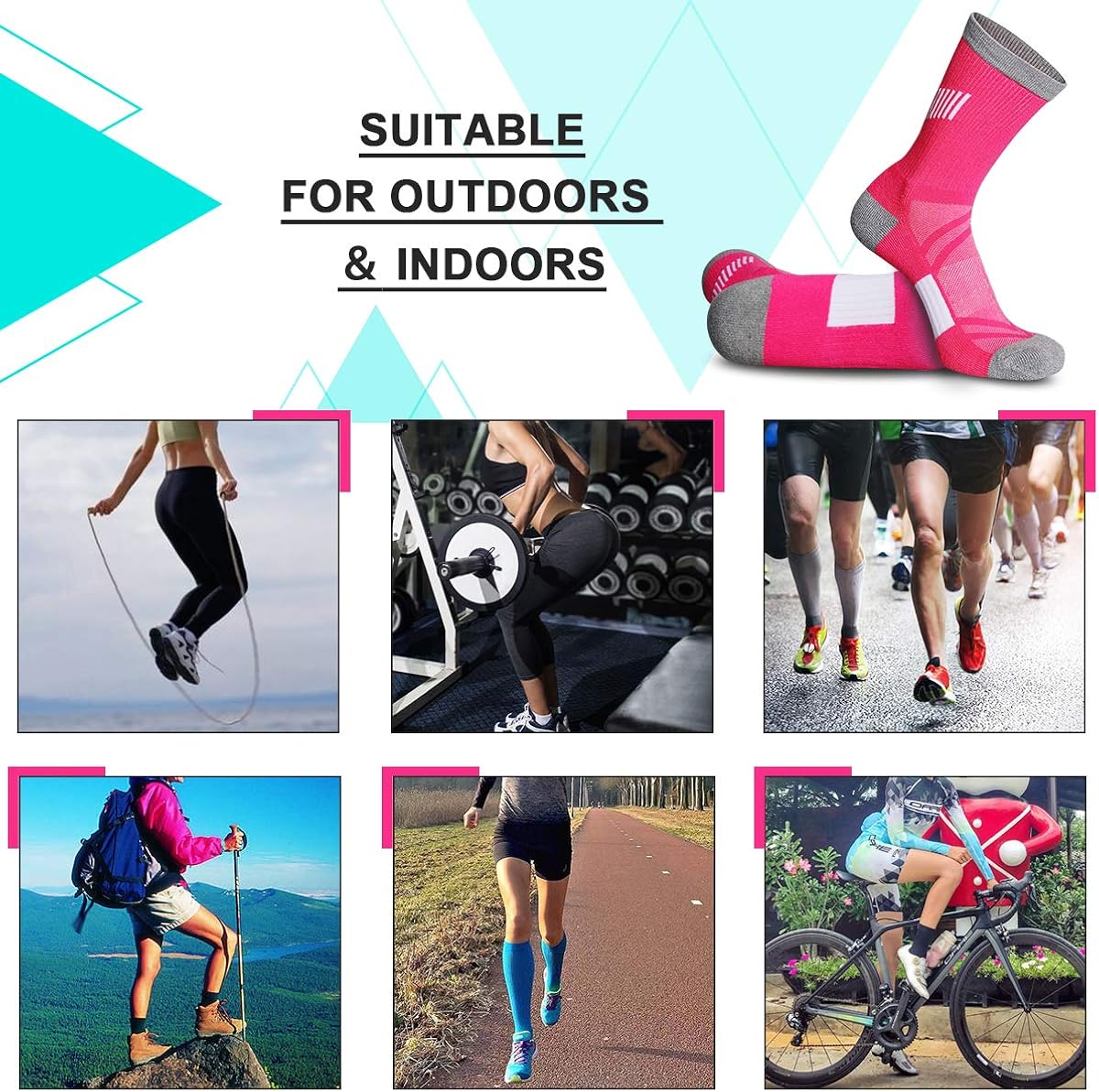 Heatuff Womens 6 Pack Hiking Crew Socks Performance Athletic Cushion Outdoor Trekking Sock: Clothing