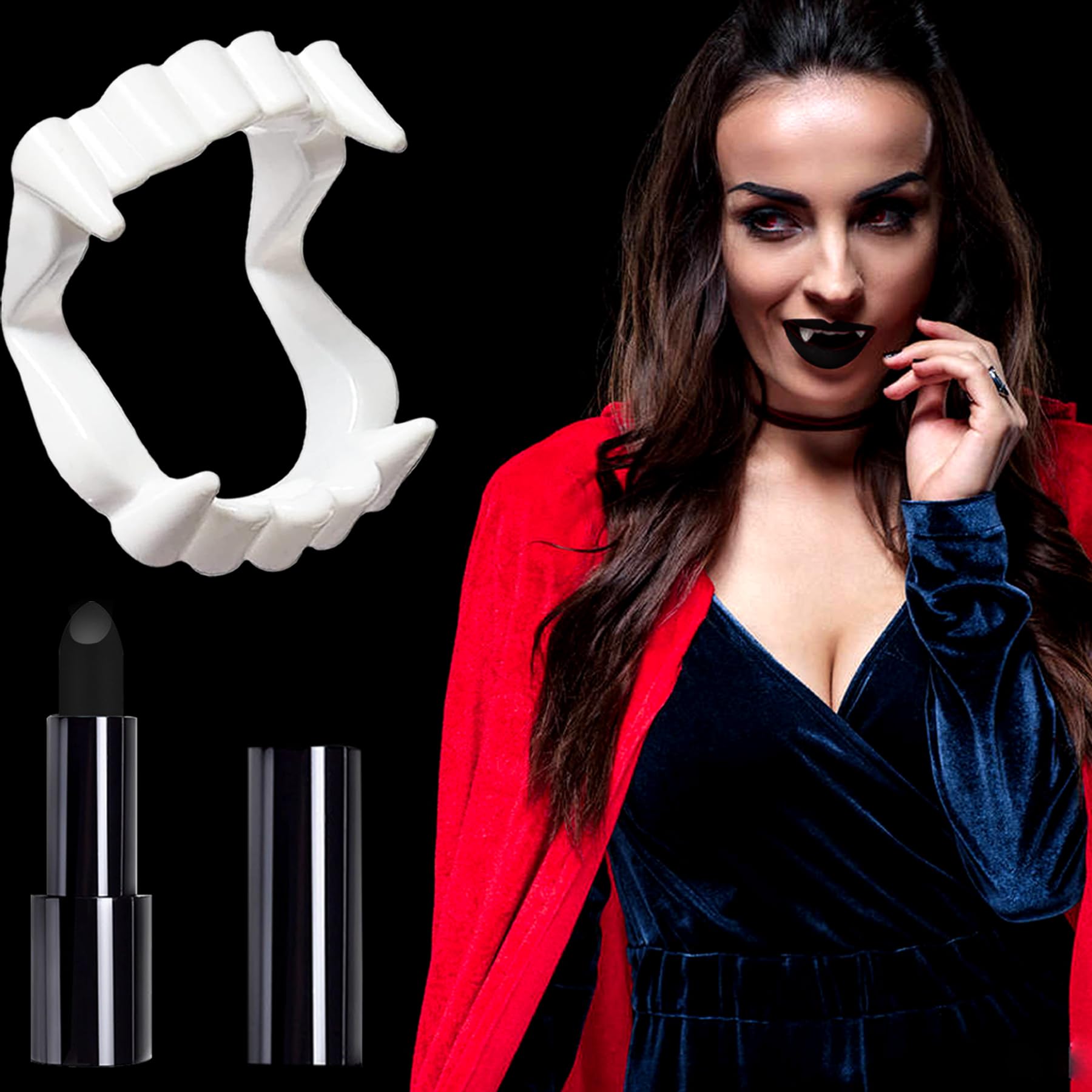 Photo 1 of ***4 PACKS INCLUDED***Tandarui Halloween Vampire Teeth, 12Pcs Vampire Fangs Teeth and Black Lipstick,Werewolf Teeth for Halloween Costumes Makeup,Vampire Accessories Costume Cosplay Props (Vampire Fangs+ Black Lipstick***4 PACKS INCLUDED***