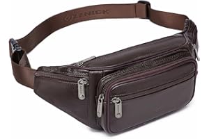 ZZNICK Genuine Leather Fanny Pack/Waist Bag/Organizer with Adjustable Belt, Multiple Pockets Waist Pack (Brown-861)