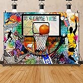 Basketball Backdrop Graffiti Art It's Game Time Basketball Birthday Banner Sport Theme Photography Background Birthday Party Decorations Banner for Teen Boys (7x5ft)