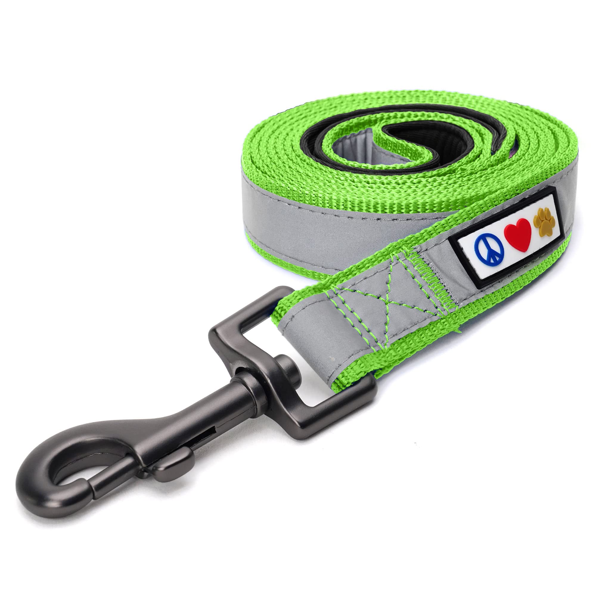 Pawtitas 1.8 M Reflective Dog Lead Comfortable Padded Handle | Puppy Dog Training Double Handle Reflective Lead | Reflective Short Dog Lead for Training | Hands Free Running Dog Lead - M/L Green Lead