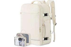 Sinaliy Large Travel Backpack, 40L Carry on Backpack flight Approved, Waterproof Personal Item Size Travel Bag for College, Business, Hiking, Work, Beige