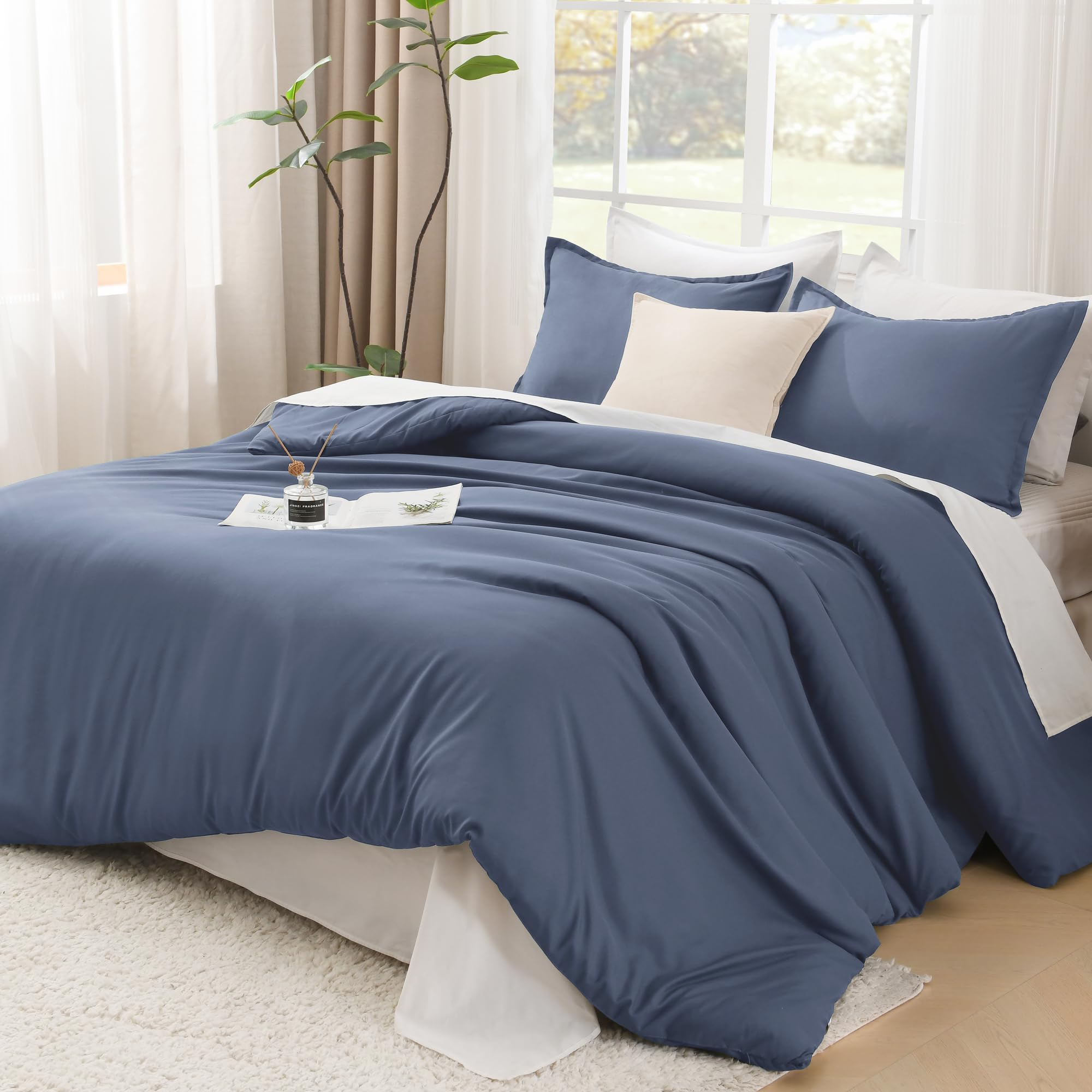 Photo 1 of **used**Litanika Comforters Bluish Grey King Size, 3 Pieces Lightweight Solid Bedding Set & Collections, All Season Fluffy Bed Set (104x90In Comforter & 2 Pillowcases)