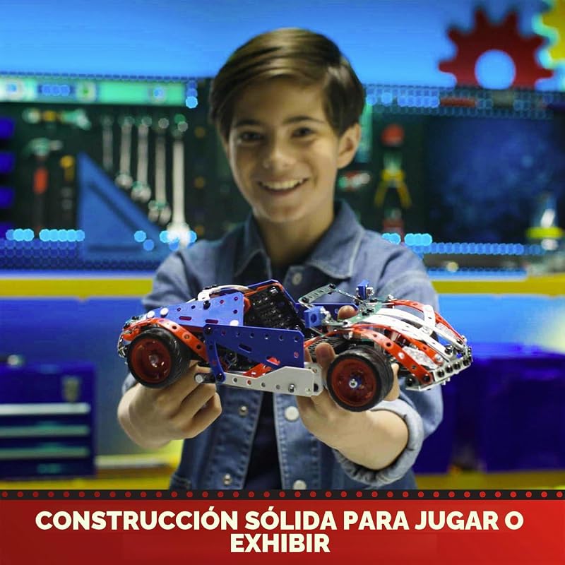 Meccano Maletín de construcción - Estuche de construcción 5 en 1 Vehículos, Robot, Torre Eiffel - 437 piezas, herramientas, instrucciones - Kit Actividad Montaje - Juguete infantil de 10 años y
