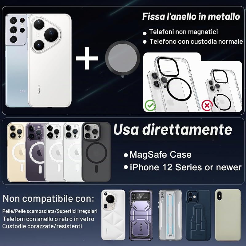 Supporto Magnetico per Cellulare Aggiornato con Aspirazione per Auto, Supporto Auto Magnetico da 15W, Rotazione a 360° per Auto/Specchio, Supporto Magnetico per Telefono per iPhone e Android — foto 5 di 8